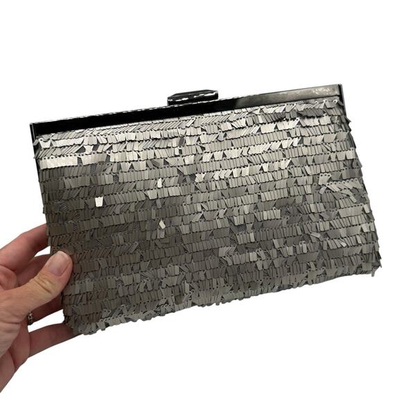 Rachel Roy Handbag Gray Silver Sequin Purse Clutch Bag Evening Cocktail - Picture 3 of 11